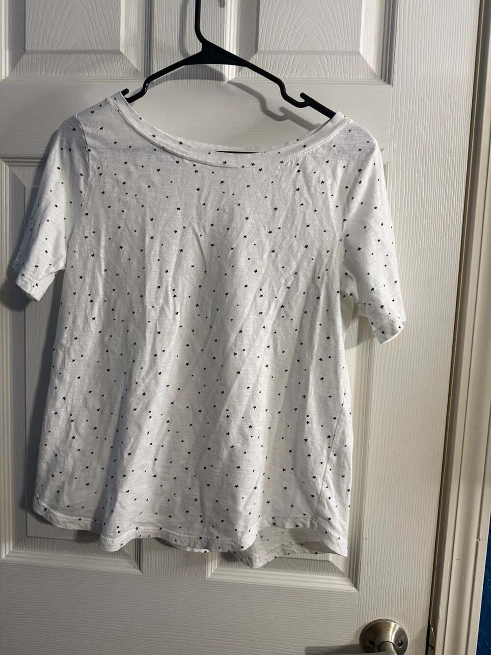 LOFT Women's White Black Star Print Short Sleeve Tee Shirt Size S